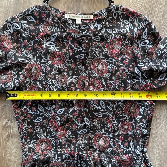 Veronica Beard Dropped Tie Waist Silk Dress In Black Floral size 2 - Picture 9 of 11